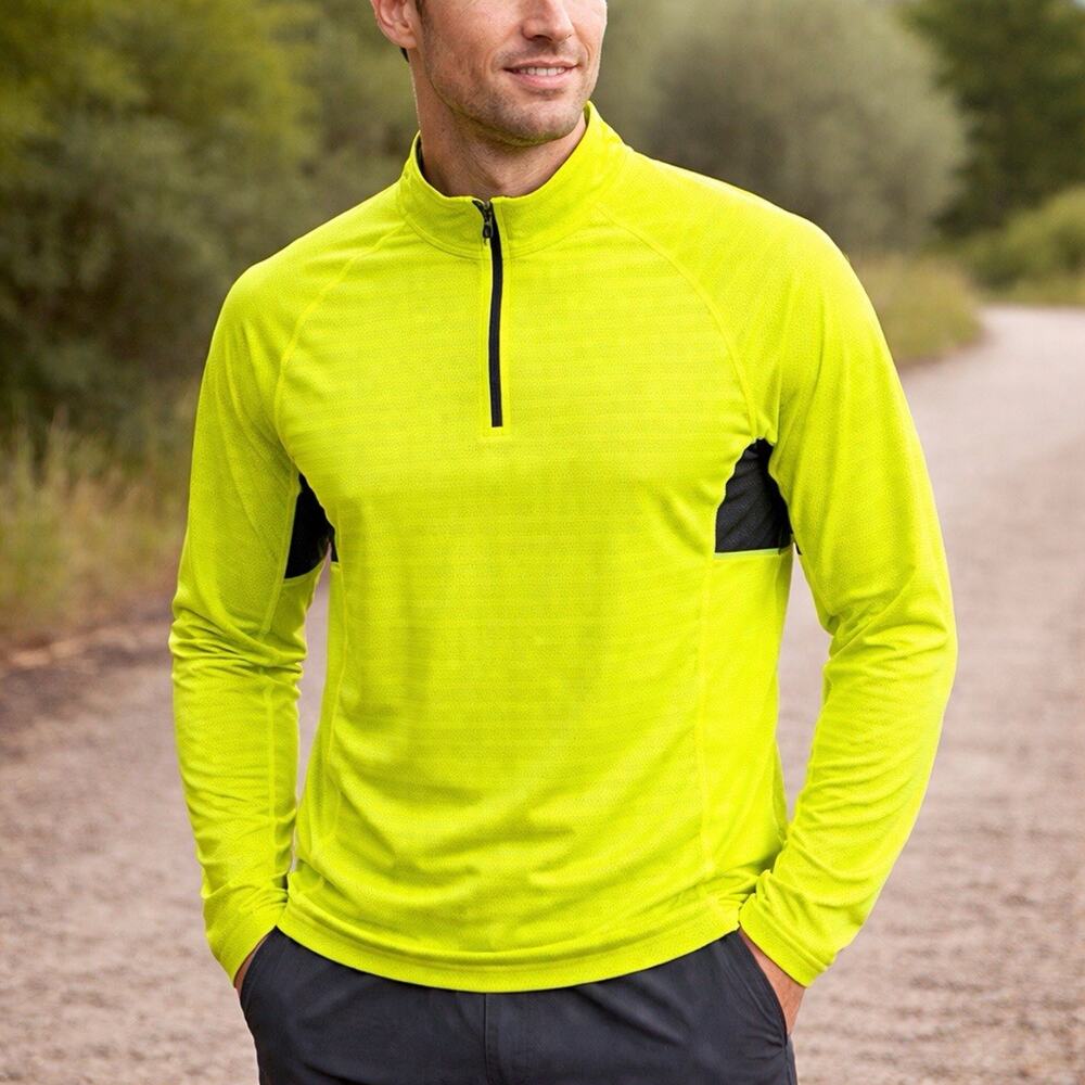 Lands End Mens XL Neon Yellow 1/4 Zip Performance Shirt All Season Stretch Run